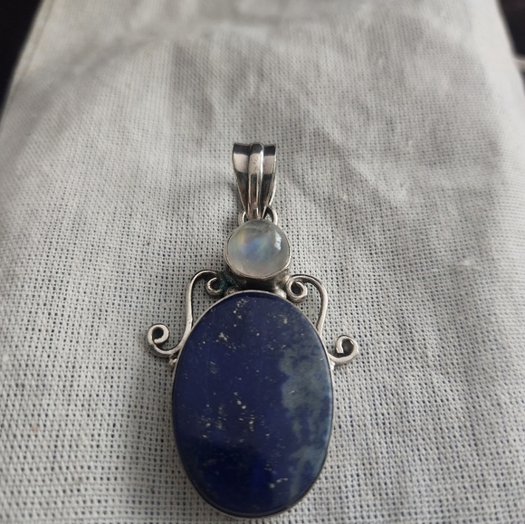 Moonstone & Lapis Pendant Silver,  For Women,Silver - Picture 5 of 6